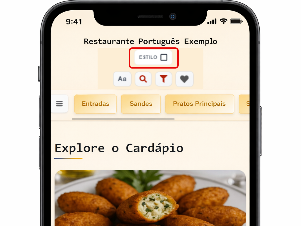 Seleção de estilo no cardápio