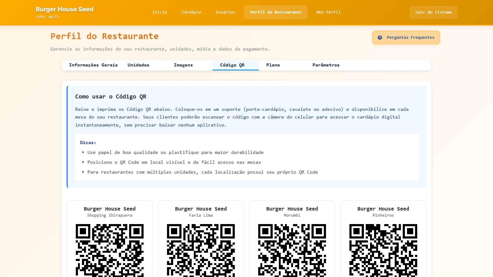 Painel de QR Codes - desktop