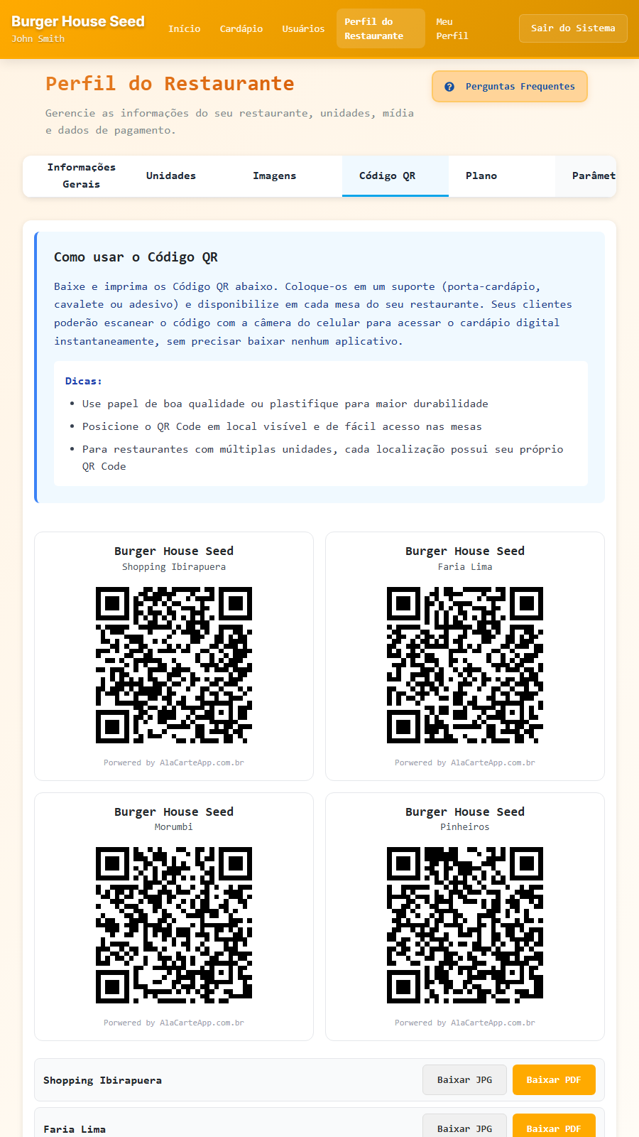 Painel de QR Codes - mobile