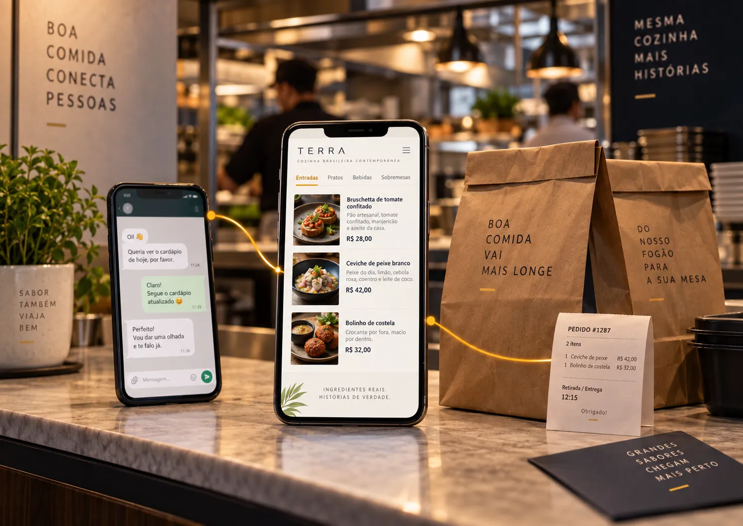 Cardápio digital ajudando o cliente a escolher antes de fazer um pedido de delivery pelo WhatsApp