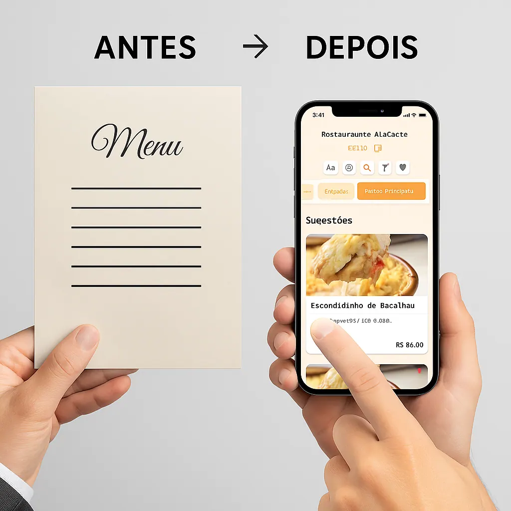 Comparação entre um cardápio anterior e sua apresentação digital estruturada