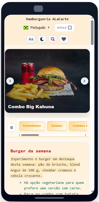 Cardápio Bistrô da Hamburgueria, com destaque visual para um combo